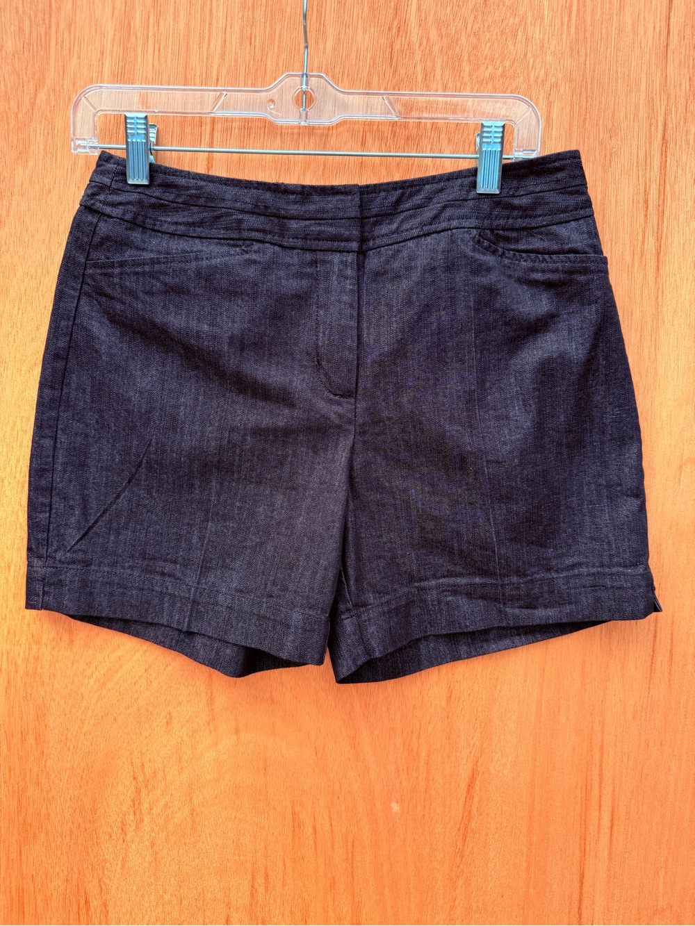 Cato Dark Wash Trouser Denim Shorts Tailored Navy Blue Linen Look Women's Size 6